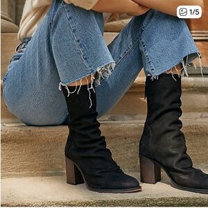Free People Chic Black Suede Heeled Boots